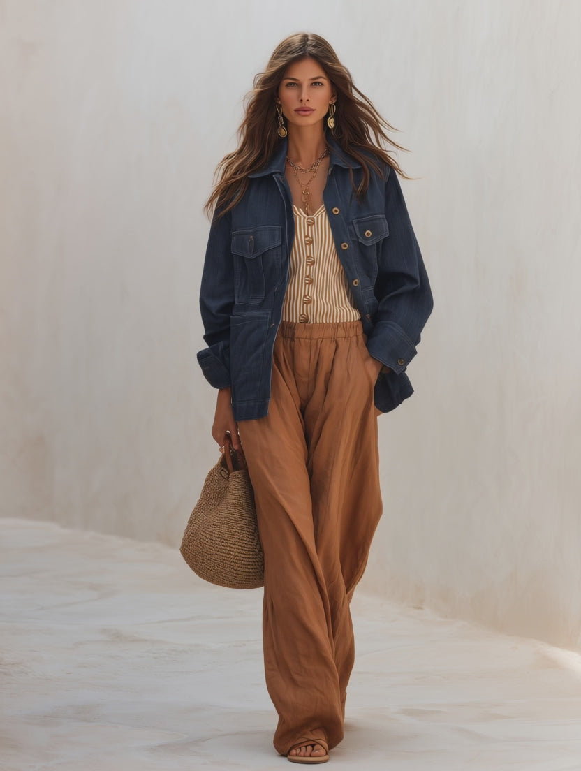 Women's Oversized Denim Shirt With Chest Pockets Jacket