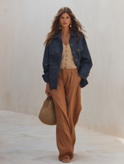 Women's Oversized Denim Shirt With Chest Pockets Jacket