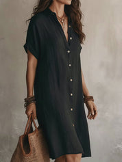 Modern Boho Effortless Black Linen Relaxed Midi Dress