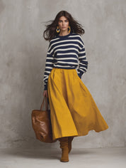 Effortless Striped Knit Sweater & Maxi-Skirt Navy Two-Piece Set
