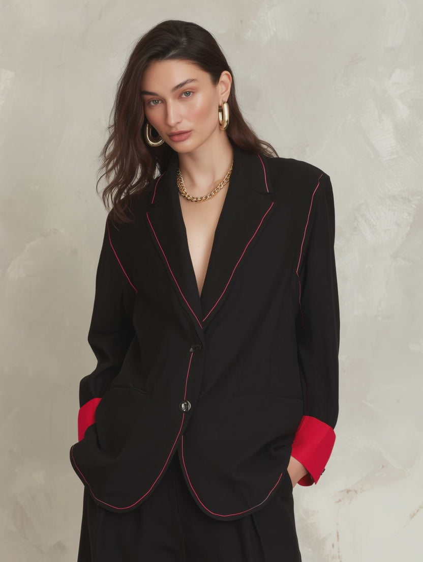 Tailored Black Contrast Trim Blazer