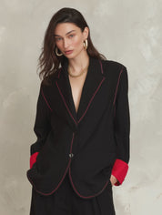 Tailored Black Contrast Trim Blazer