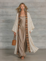 Boho Printed Kimono Cardigan with Satin Slip Maxi Dress Set